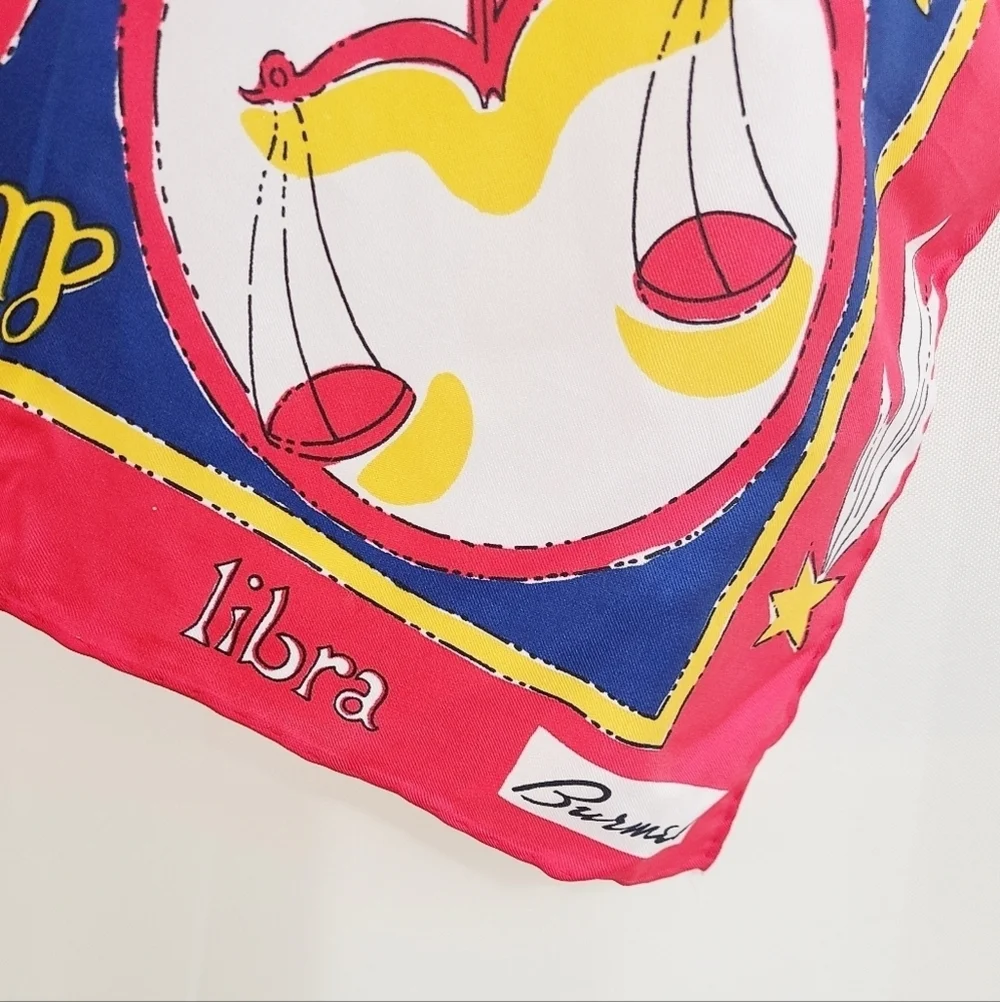 Vintage 1960s Zodiac Astrology Burmel Scarf red blue Gold Silk